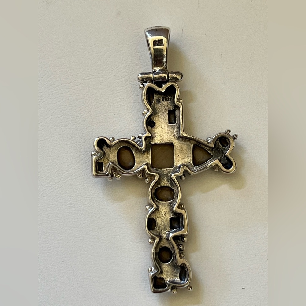 Silver and Tan Cross Pendant 925 Sterling Silver - Picture 4 of 6